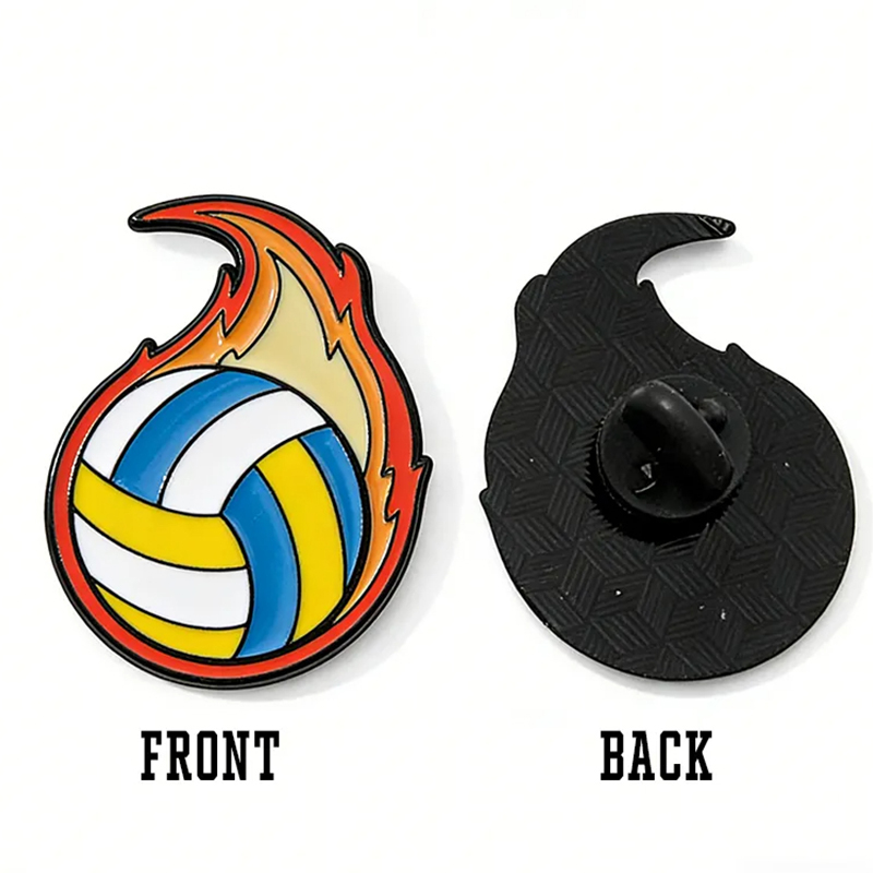 Personalized Sports Ball Pins with Fiery Design for Sports Lovers