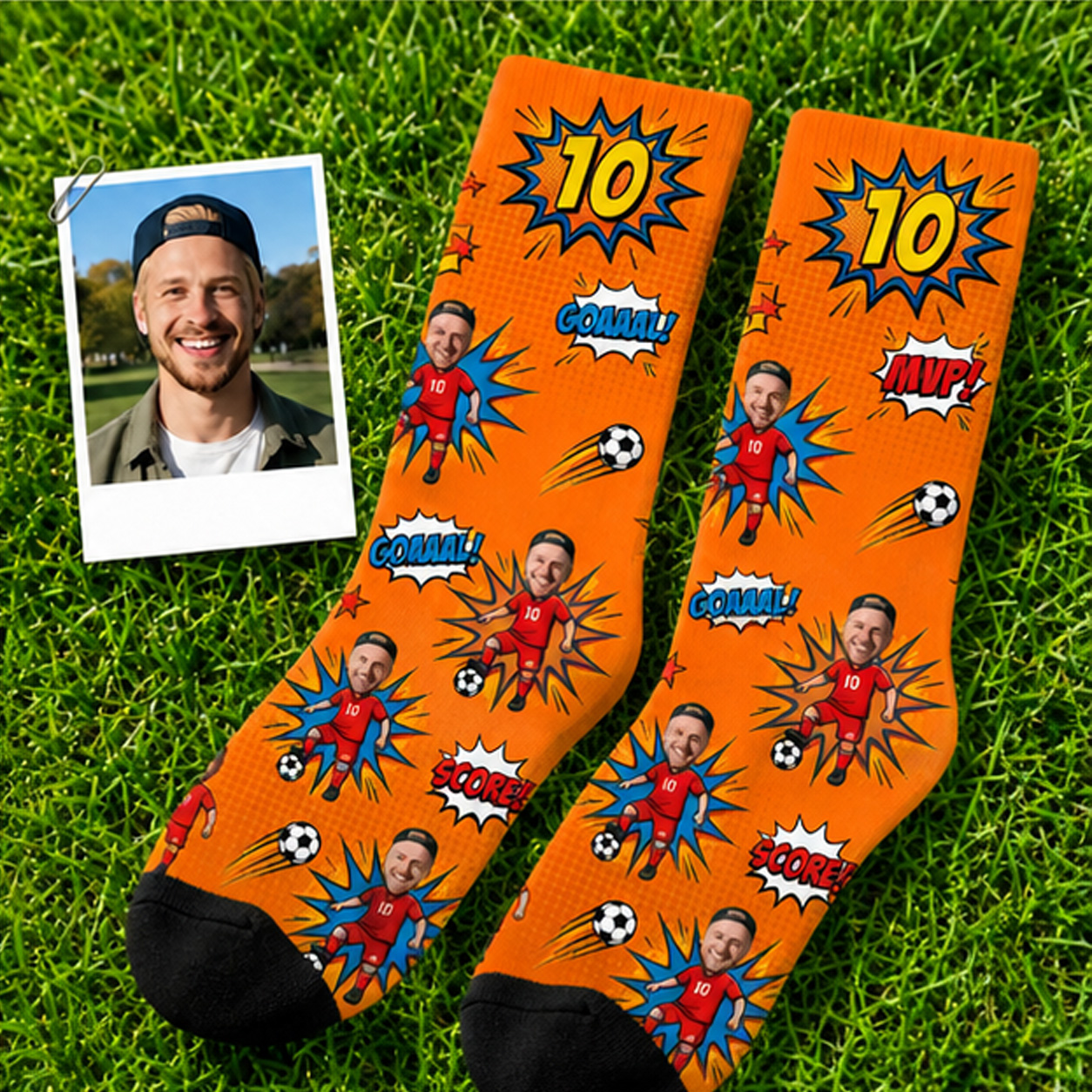 Personalized Face Soccer Socks Custom Photo and Number Soccer Crew Socks Sports Fan Gift