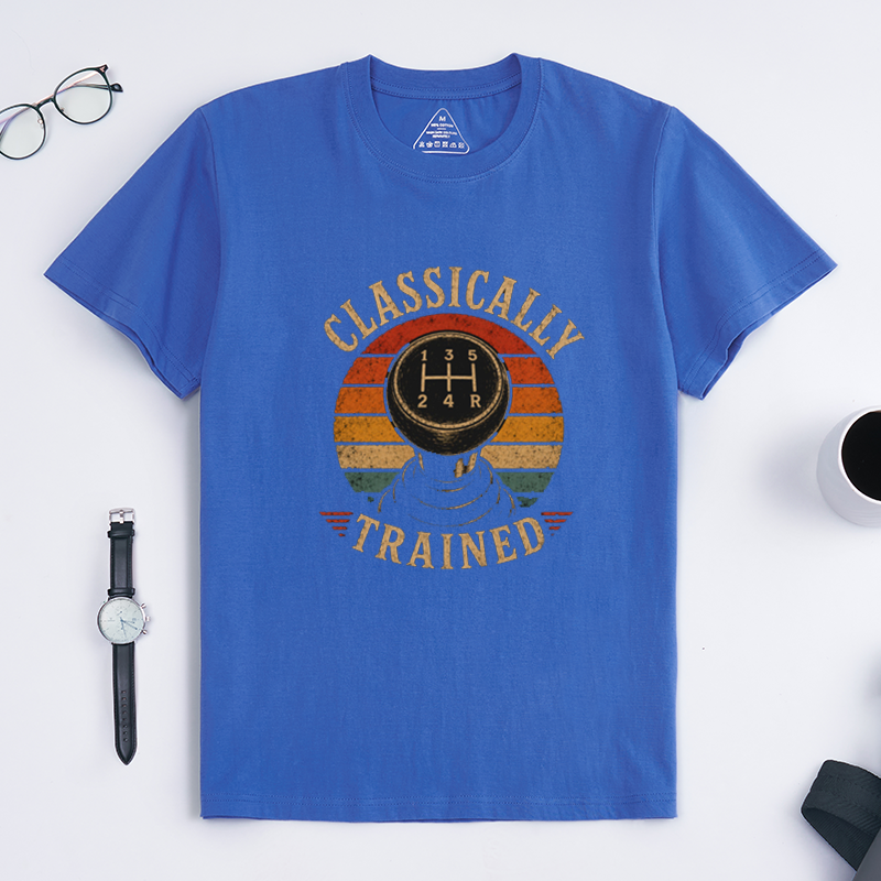 Classically Trained Manual Gear Shift Driver Crew Neck T-Shirt Vintage Style Tee for Stick Shift Car Enthusiasts