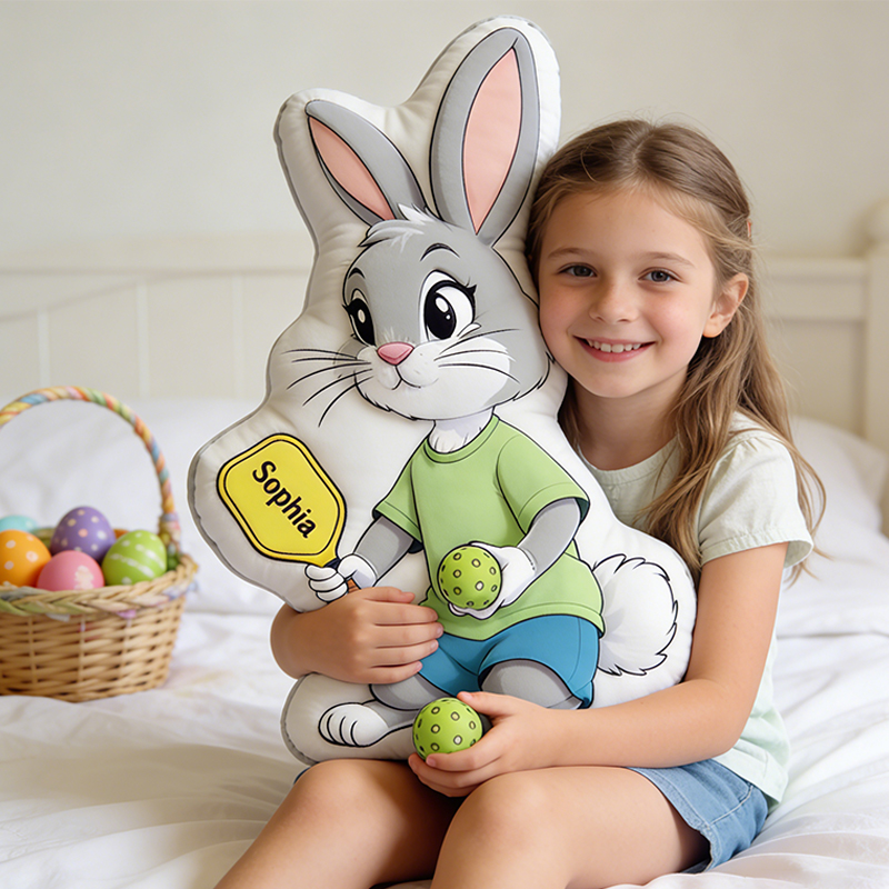 Personalized Easter Pickleball Bunny Pillow with Custom Name for Kids Easter Gifts 