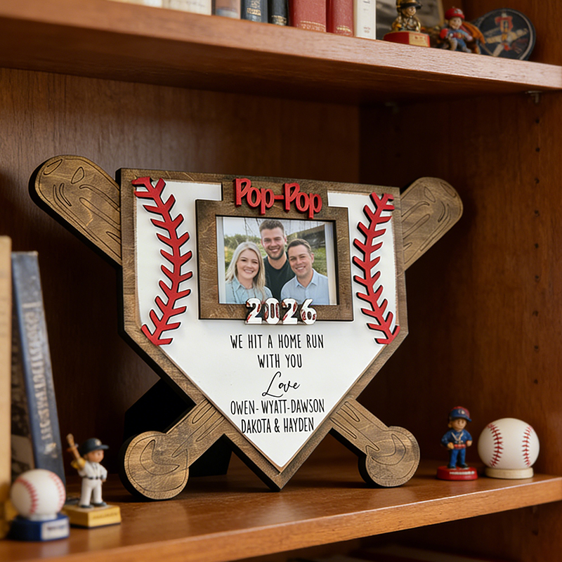 Personalized Baseball Home Plate Photo Frame with Custom Message for Family Memories