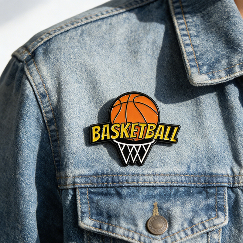 Personalized Basketball Themed Pins Featuring Basketball Hoops and Crowns