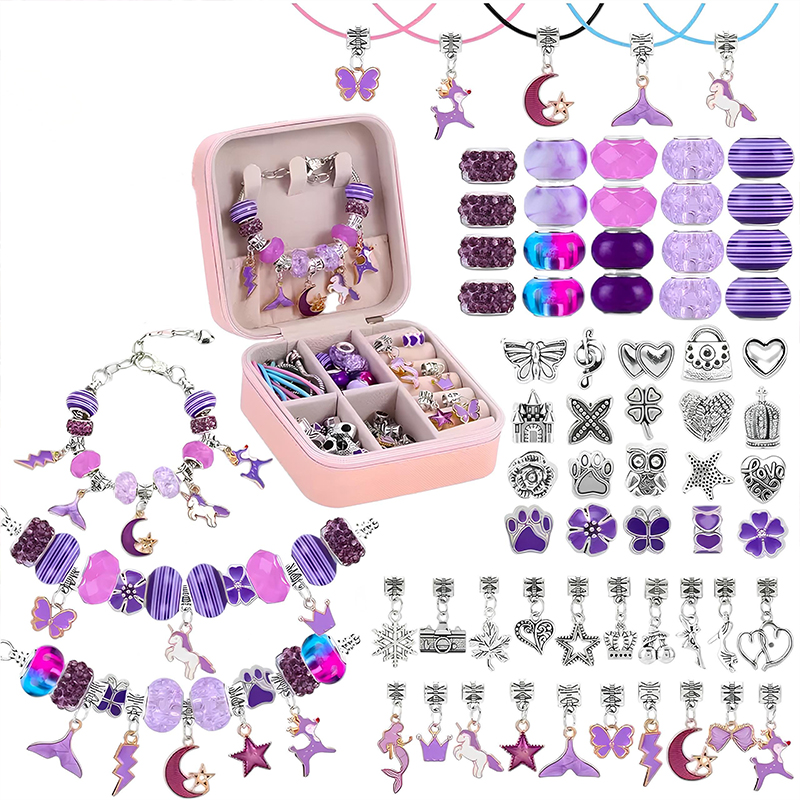 Personalized Jewelry DIY Kit for Kids Custom Name Jewelry Box,Bracelet and Necklace Making Set Bracelet Making Kit for Girls 68 Pcs DIY Jewelry Set