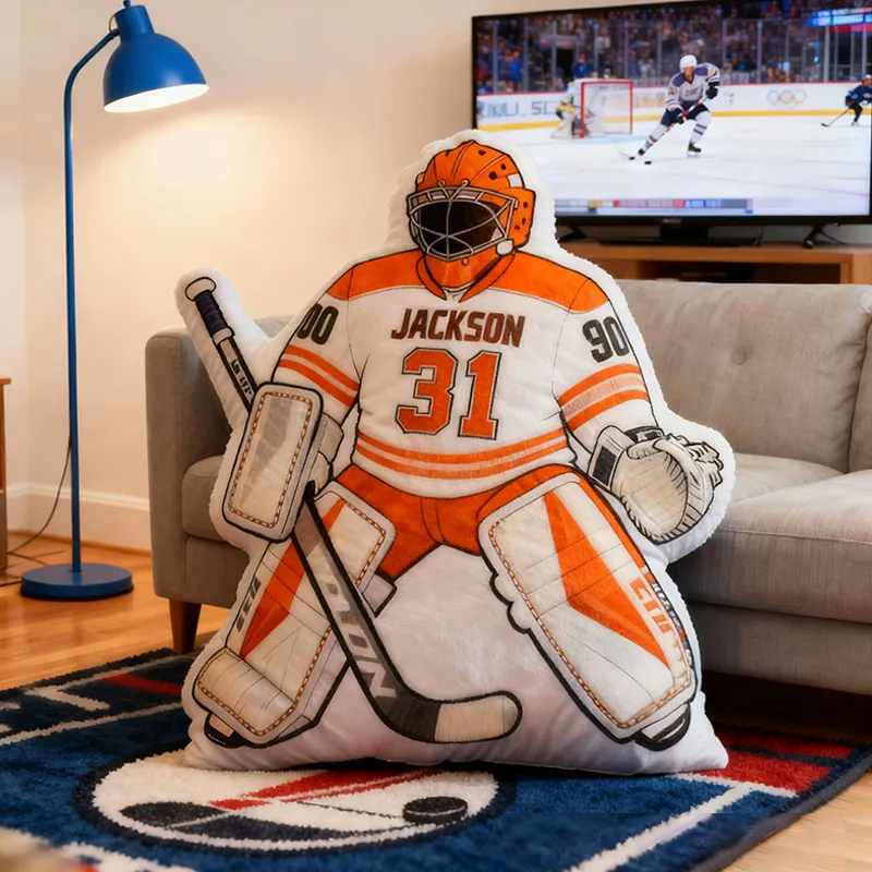 Personalized Ice Hockey Goalie-Shaped Pillow with Custom Name and Number for Ice Hockey Fans