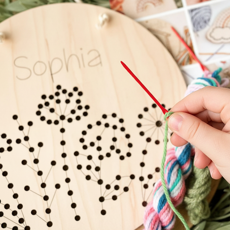 Personalized Flower Sewing Craft Kit for Girls Beginner Yarn Embroidery Set with Custom Name Perfect Easter Gift