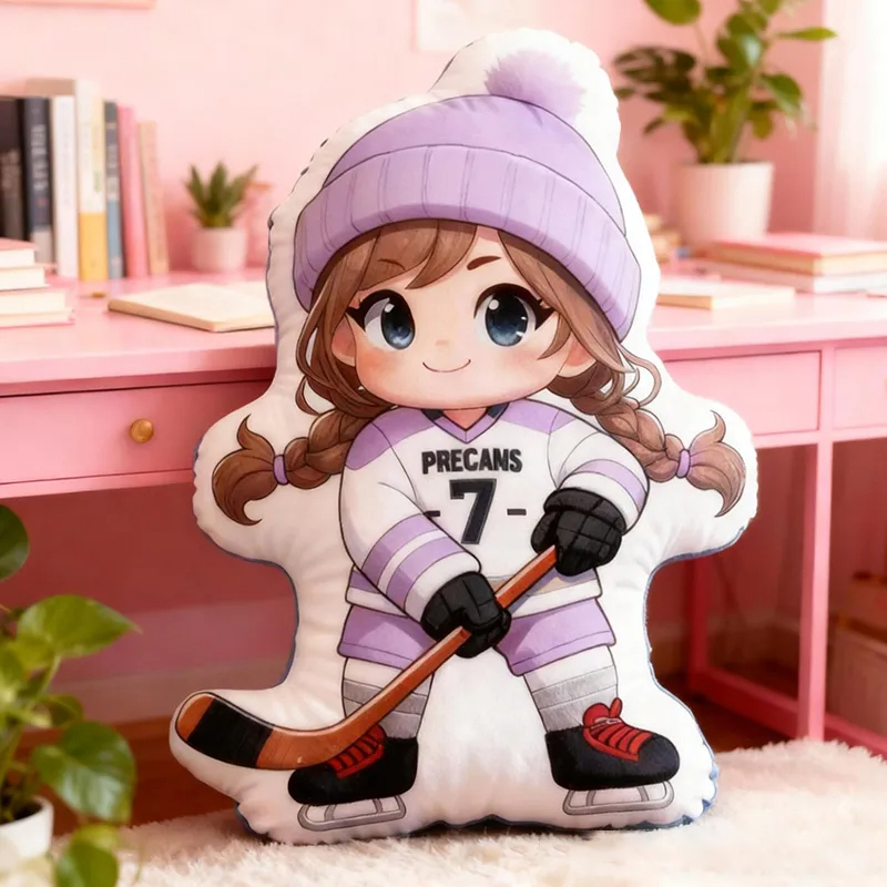 Personalized Cute Ice Hockey Pillow with Custom Details for Kids Girls and Boys