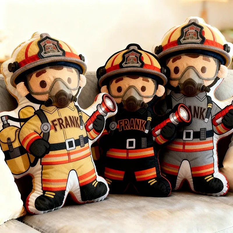 Personalized Cute Firefighter Pillow with Custom  Graphic 3D Print Name Pillow 