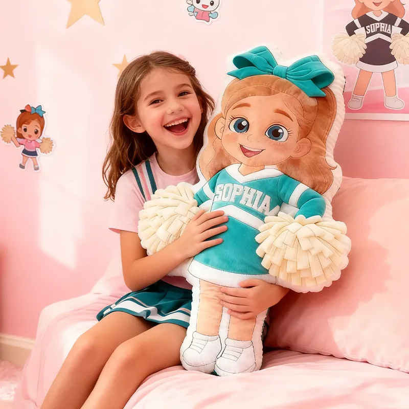 Personalized Cute Cheerleader Pillow with Custom Name for Girls and Cheer Squad Members