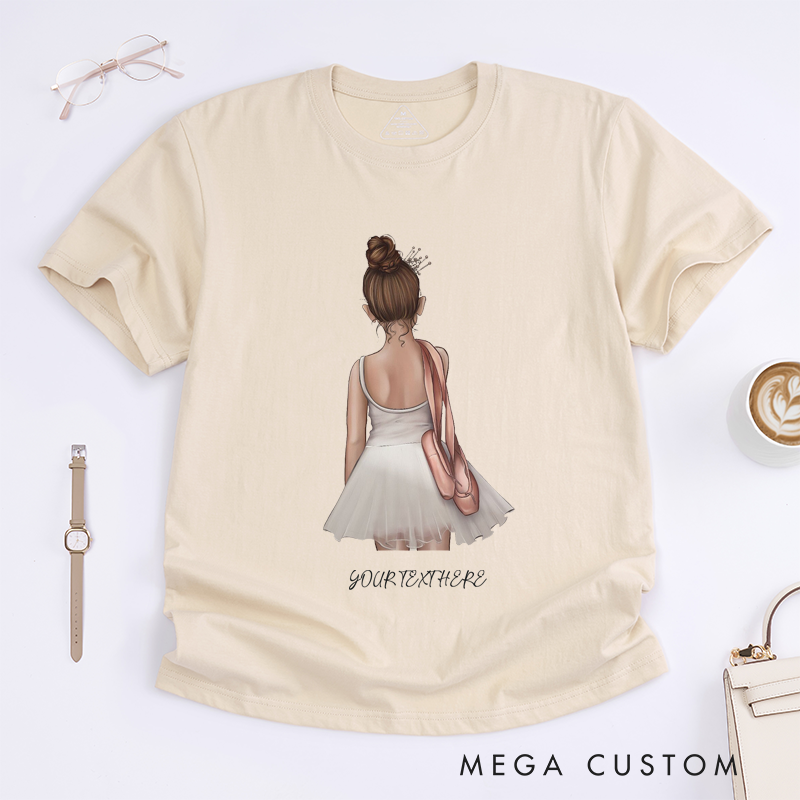Personalized Ballerina Girl T-Shirt Custom Name Ballet Dancer Gift For Daughter Little Princess Birthday Present Unique Dance Recital Outfit