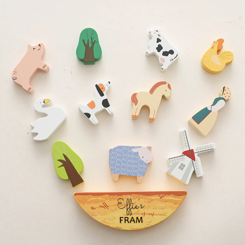 Personalized Wooden Farm Stacking Toy Set for Kids Custom Name, Creative and Educational Play