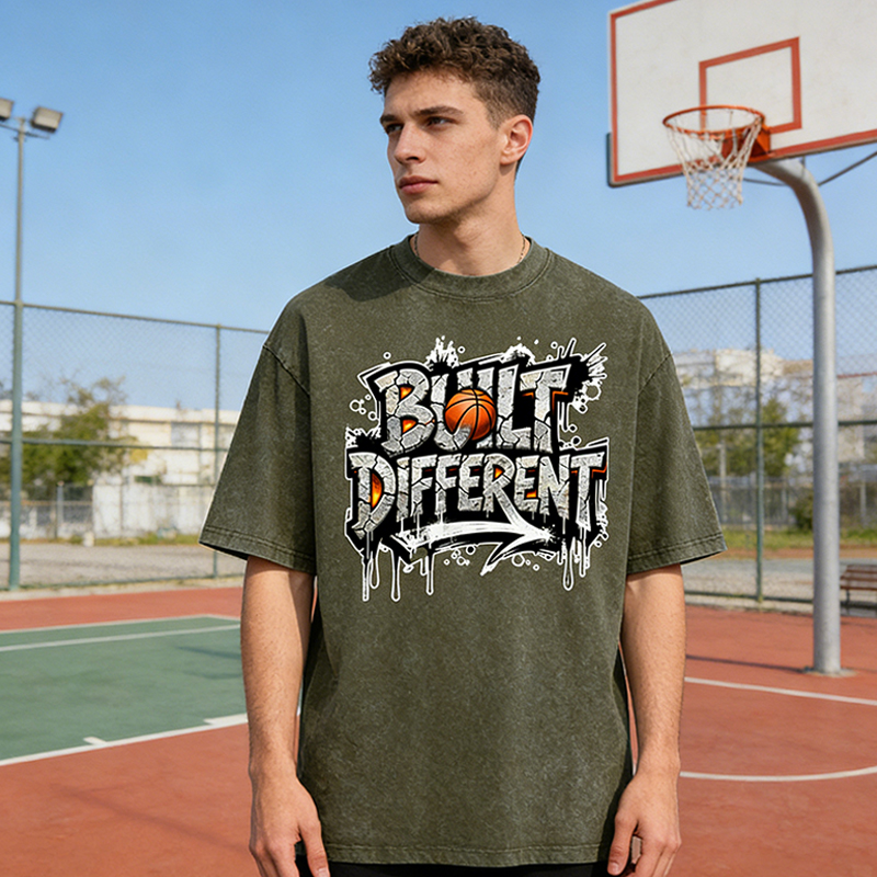 Personalized "One Team One Grind" Basketball Graffiti Washed T-Shirt for Basketball Enthusiasts and Street Culture Fans