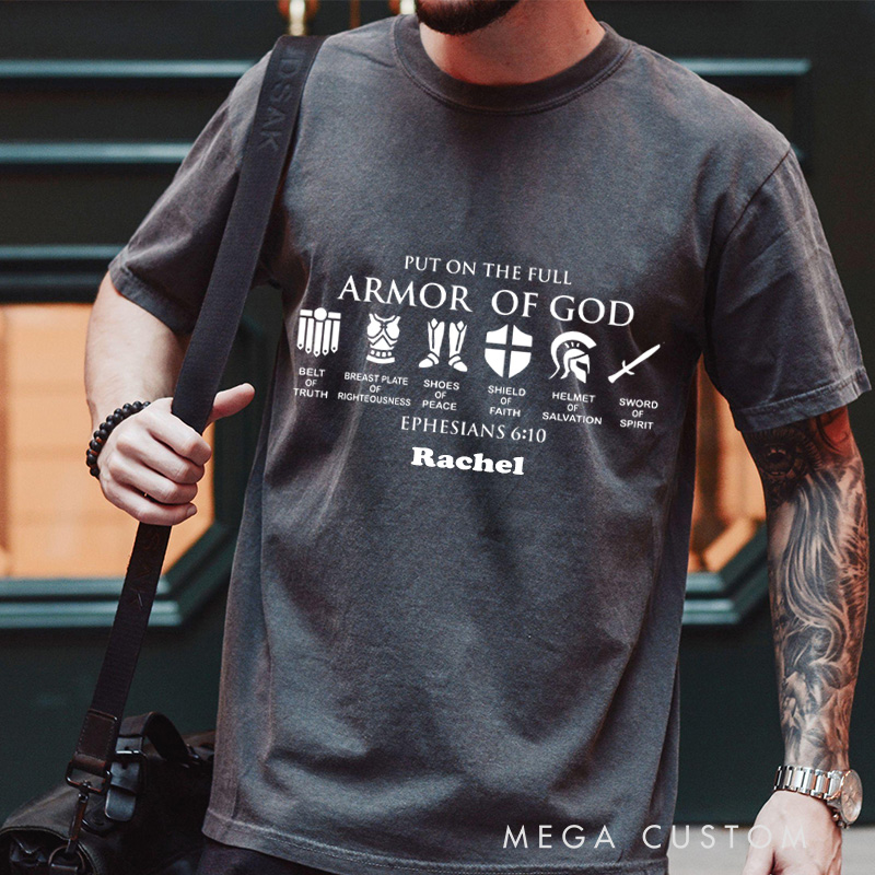 Personalized Armor Of God Washed T-Shirt with Custom Name Funny Knight Tee Christian Shirt Christian Gift Religious Gift for Christian Man