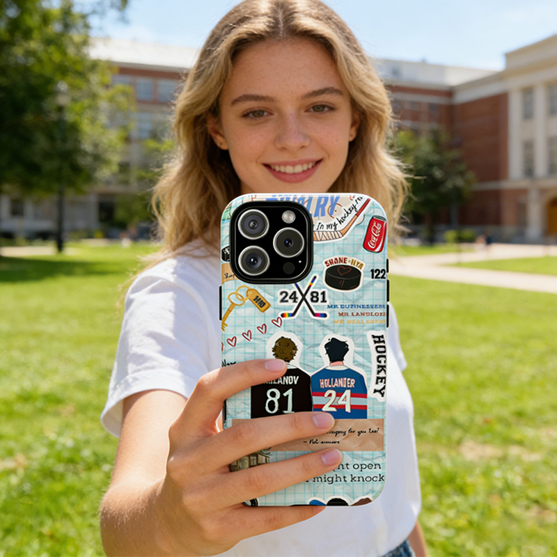 Personalized Hockey Fan Theme Sticker Collage Phone Case HR  Romance Protective Cover for Sports Enthusiasts
