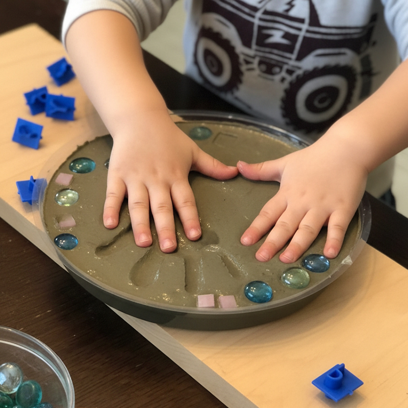 Personalized DIY Stepping Stone Kit Custom Handprint  Footprint Keepsake with Gems and Easy Mixing Cement