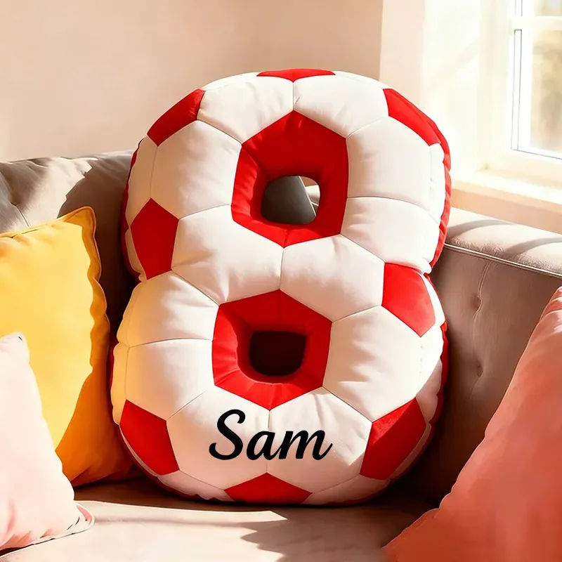 Personalized Soccer Ball Number Pillow with Custom Name Design