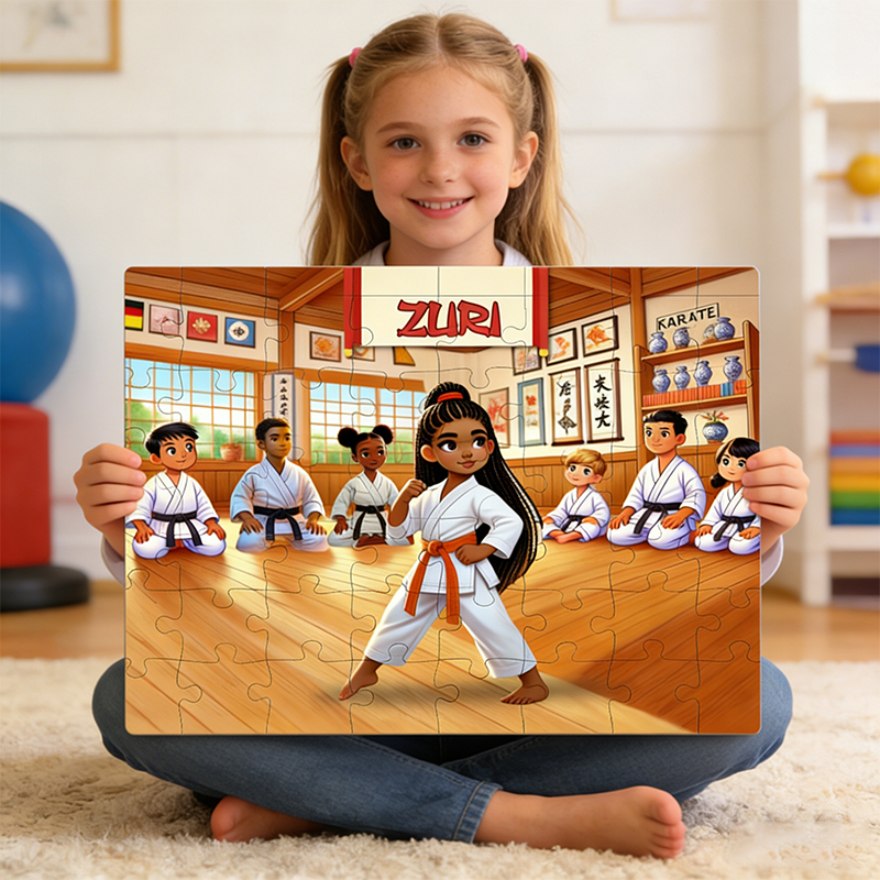 Personalized Karate Girl Puzzle Custom Name Jigsaw for Martial Arts Loving Girls Birthday Gift Karate Party Favor