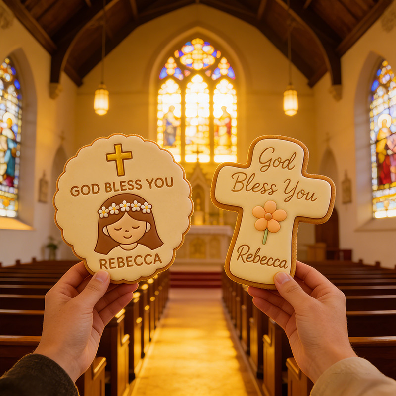 Personalized Christian Cookie Cutter Name Religious Blessing Communion Girl Custom Name Gift for Faith and Baptism