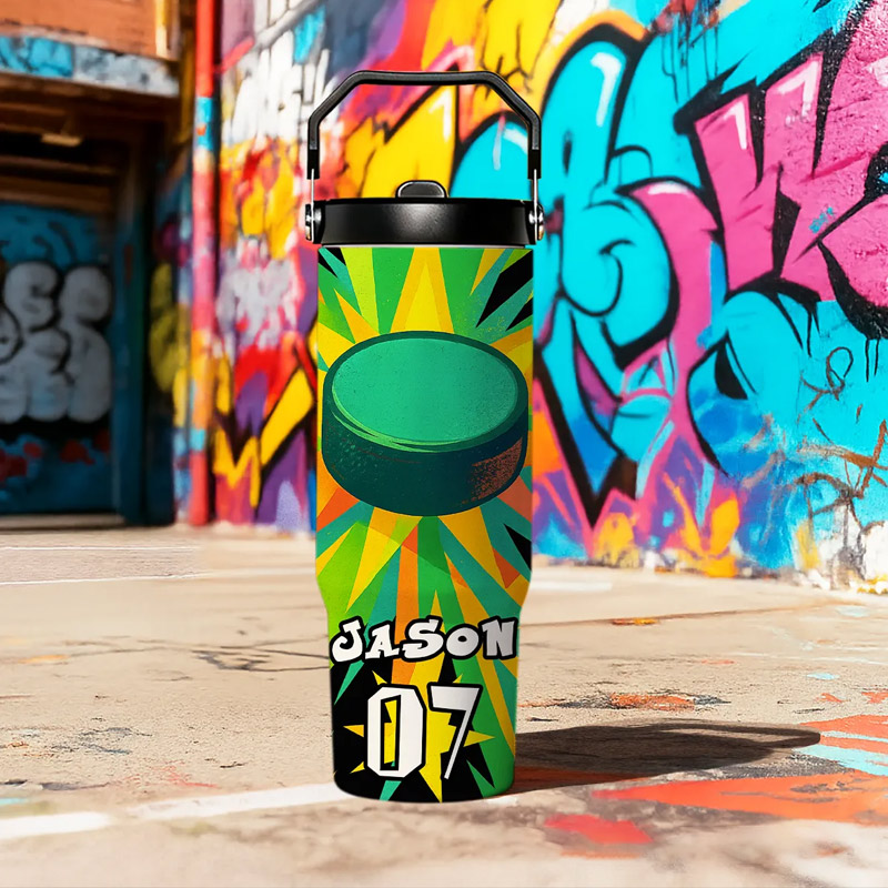 Personalized Sports Water Bottle with Custom Name Number and Colorful Design Perfect for Pickleball Soccer Basketball and Softball Players