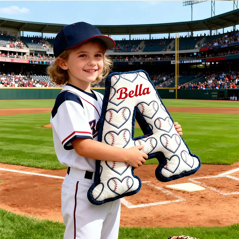 Personalized Heart Pattern Baseball Pillow with Name for Sports Enthusiasts