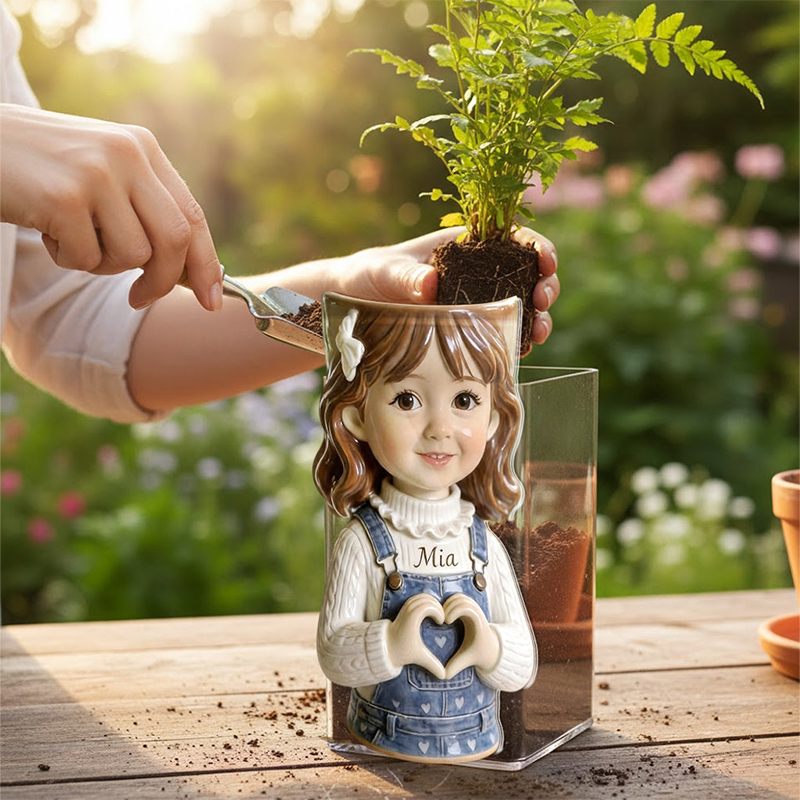 Personalized Kid Photo Acrylic Pot Custom Name Birthday Gift for Kids Unique Gift for Child