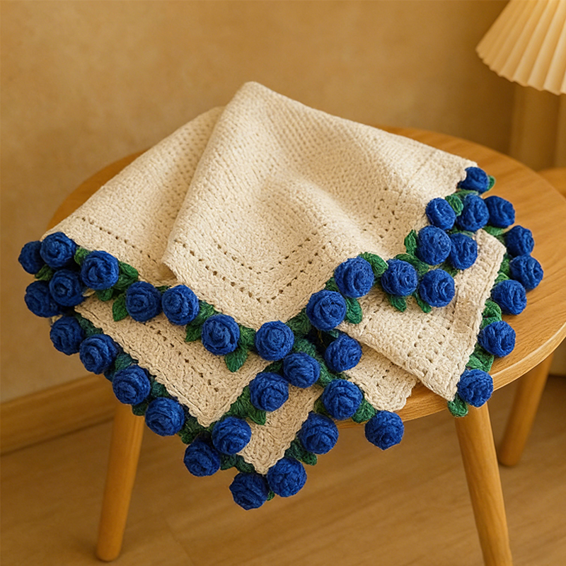 Personalized Crochet Rose Bouquet Blanket Custom Name for Romantic Gifting for Her Mother's Day Gift 