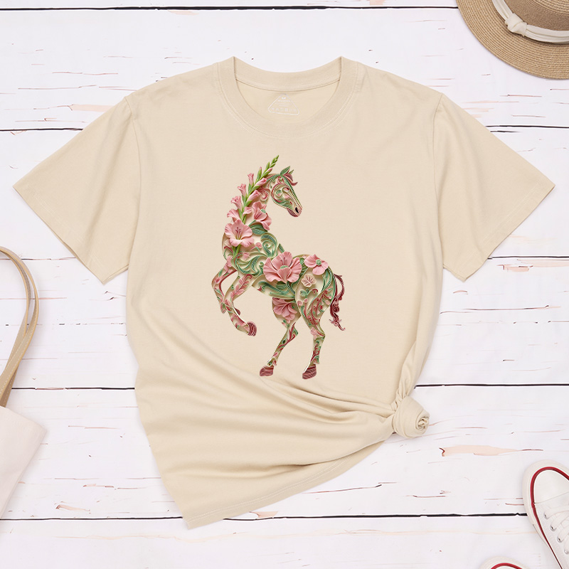 Personalized Birth Month Flower Floral Horse T-Shirt Western Shirt Boho Nature Lover Animal Lover Gift for Equestrain Lovers