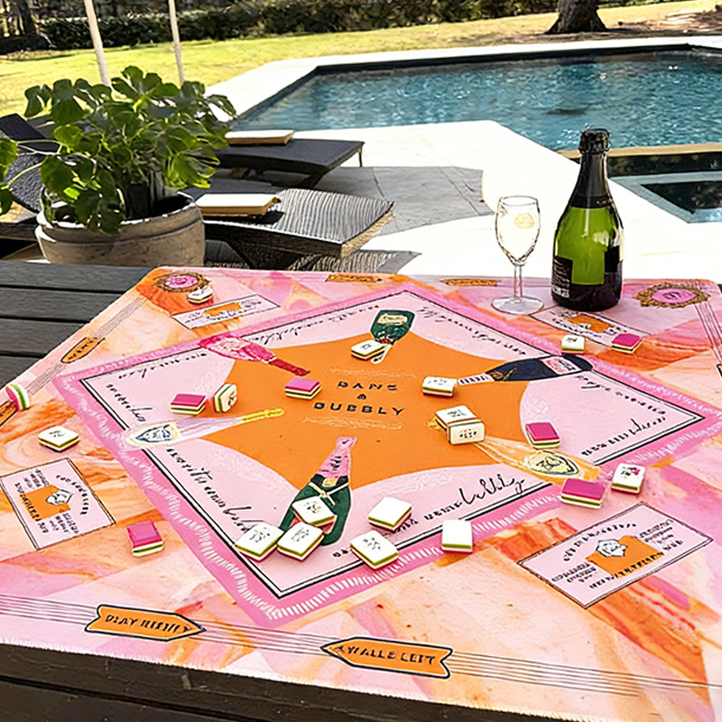 Personalized Pink Marble Mahjong Table Mat Babe and Bubbly  Champagne Party Mahjong Mat Bridal Party Mahjong Table Mat for American Mahjong Lovers