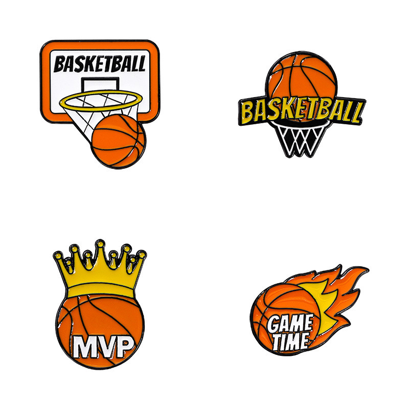 Personalized Basketball Themed Pins Featuring Basketball Hoops and Crowns