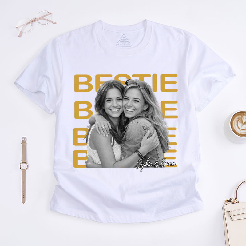 Personalized Bestie T-Shirt Bestie Custom Photo and Name Gift for Friend
