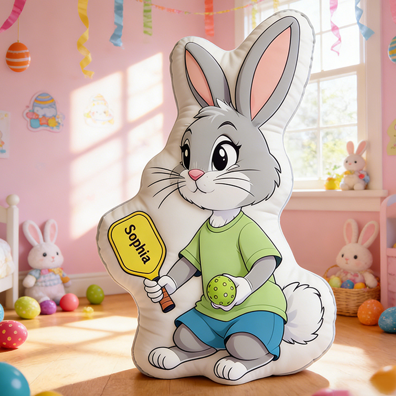 Personalized Easter Pickleball Bunny Pillow with Custom Name for Kids Easter Gifts 