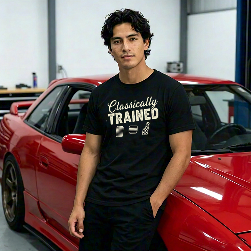 Classically Trained Manual Stick Shift Car Enthusiast Crew Neck Short Sleeve Casual Tee for Driving Lovers