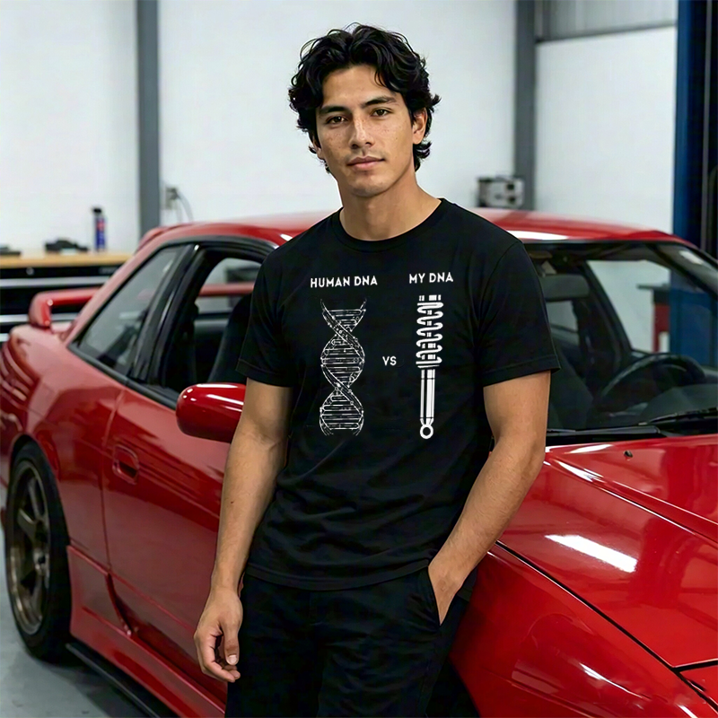 My DNA Is Car Suspension Coil Spring Humor Crew Neck Tee for Car Tuning Modding & Automotive Gearhead Enthusiasts