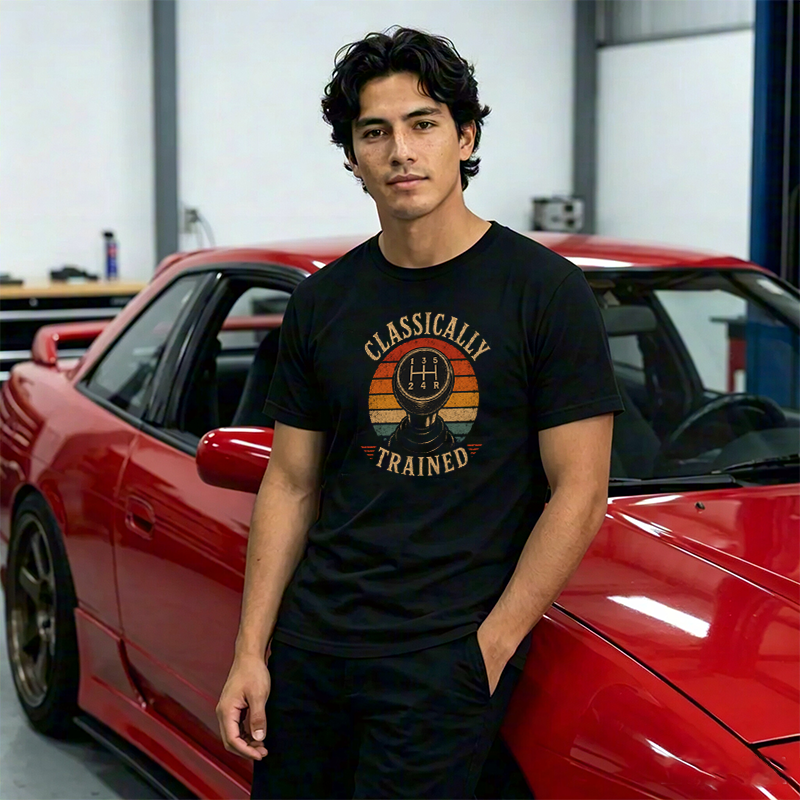 Classically Trained Manual Gear Shift Driver Crew Neck T-Shirt Vintage Style Tee for Stick Shift Car Enthusiasts