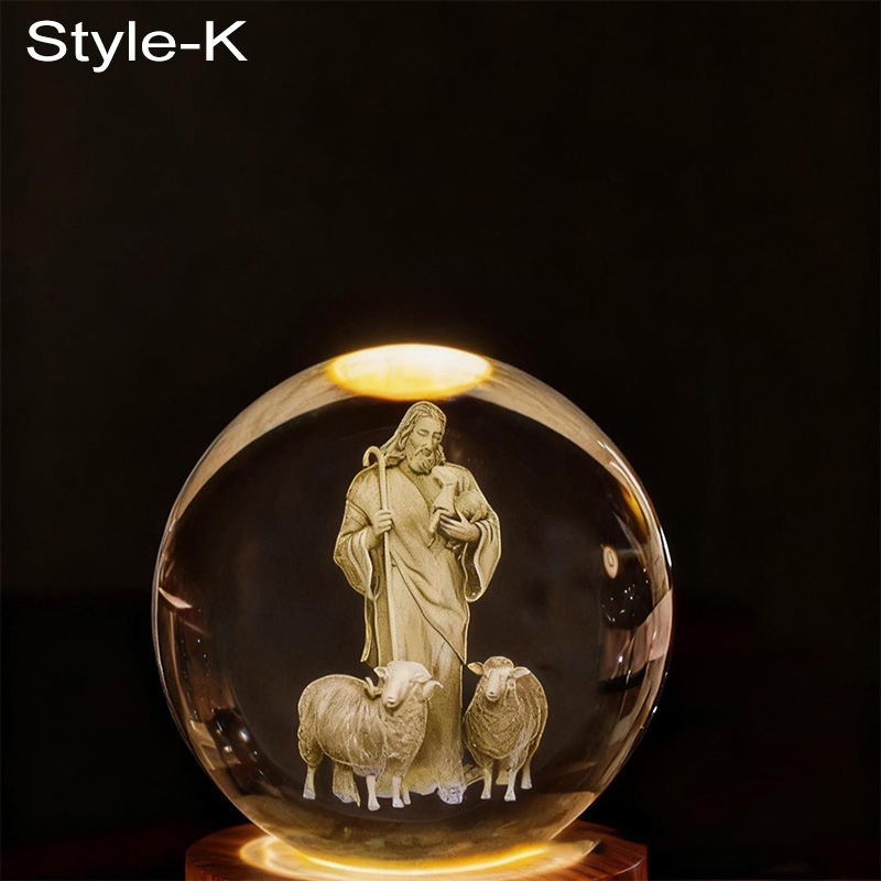 Personalized Cross 3D Engraved Crystal Ball Night Light With Custom Text in Wooden Base Home Decor Jesus Night Lamp Religious Gift Christmas Gift