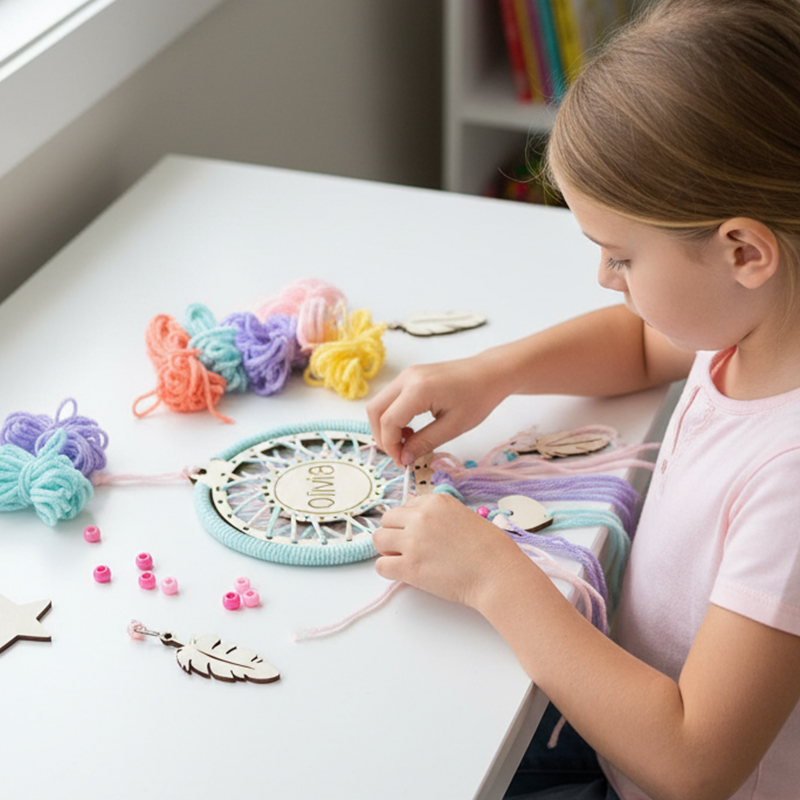 Personalized DIY Dream Catcher Kit for Kids Custom Name Creative Craft with Yarn and Wooden Decorations