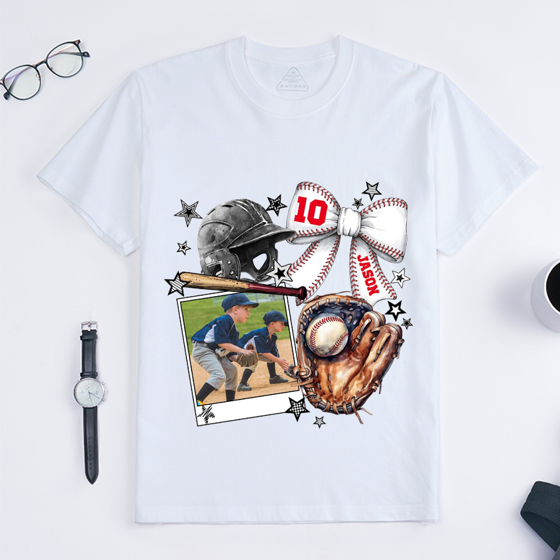 Personalized Baseball Photo T-Shirt Baseball Mom Shirt Custom Name Number and Photo Gift for Baseball Mom
