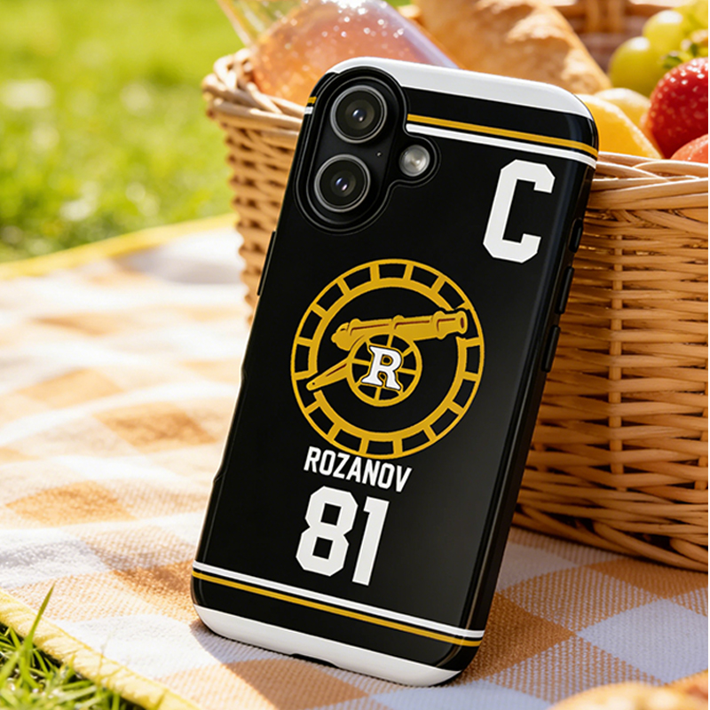 Personalized HR Theme Ice Hockey Black and Gold Jersey Phone Case for Ice Hockey Fans