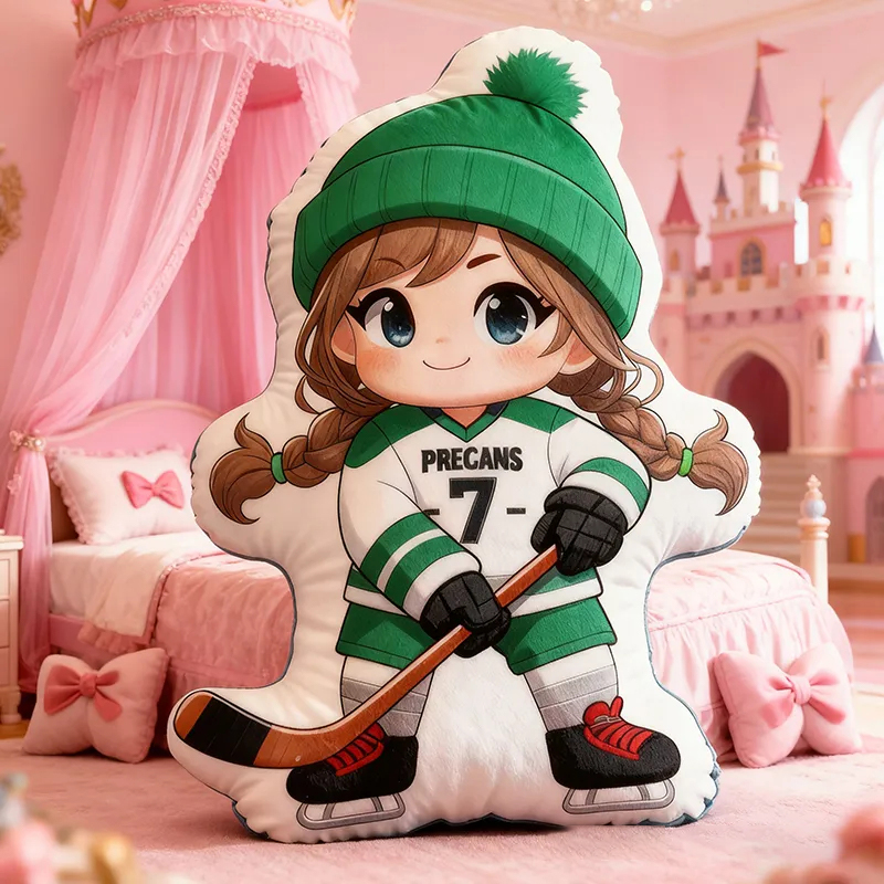 Personalized Cute Ice Hockey Pillow with Custom Details for Kids Girls and Boys