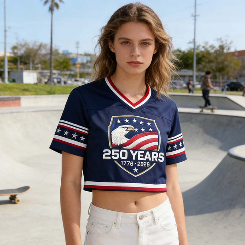 Personalized US 250th Anniversary Women's Crop Jersey Custom Name & Number Patriotic Eagle Shirt for Patriotic Events