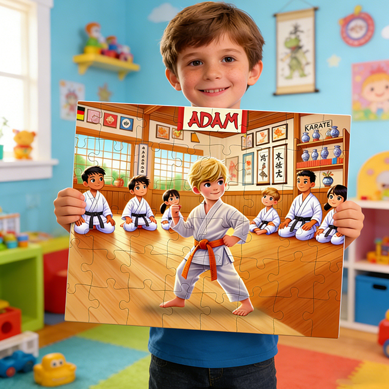 Personalized Karate Boy Puzzle Custom Name Jigsaw for Martial Arts Loving Kids Karate Party Favor Learning Toy Martial Arts Puzzle