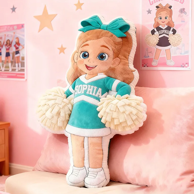 Personalized Cute Cheerleader Pillow with Custom Name for Girls and Cheer Squad Members