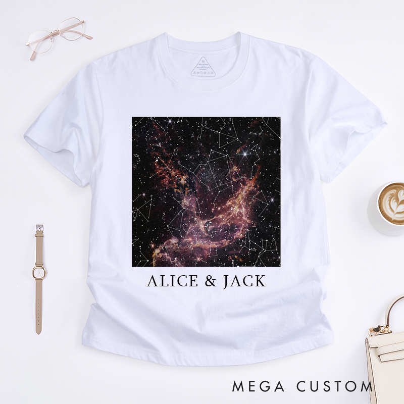 Personalized Star Map Magic T-Shirt Custom Name Night Sky Gift for Him Her Unique Graphic Birthday Present 