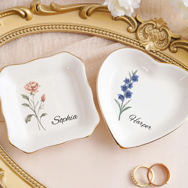 Personalized Birth Month Flower Jewelry Dish Bridesmaid Gifts Birthday Ring Dish Bridesmaid Proposal Birthday Gift for Her Mother’s Day