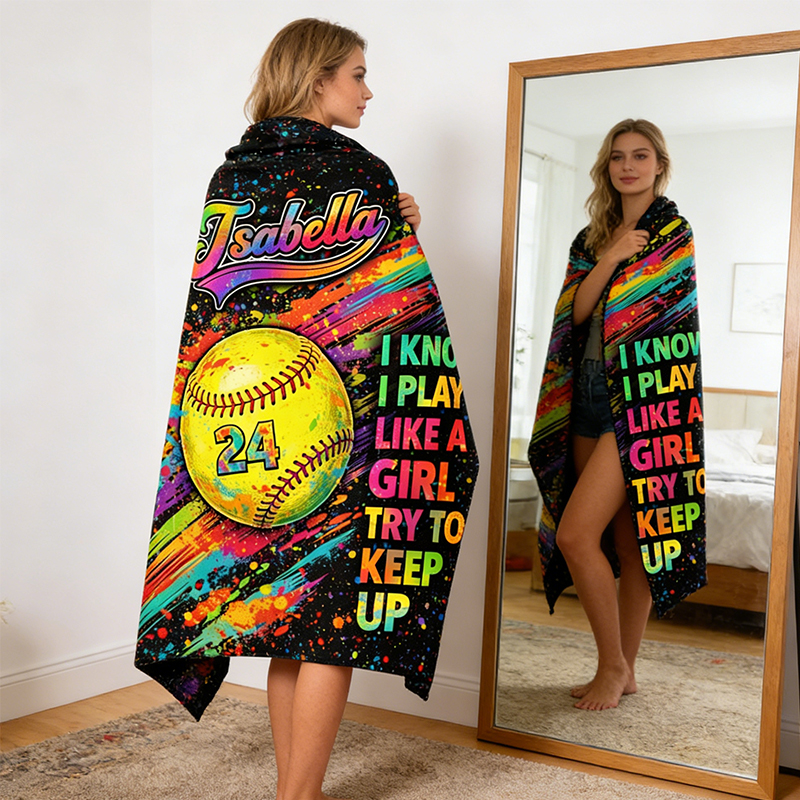 Personalized Softball Blanket with Custom Name and Jersey Number for Girls Who Love the Game