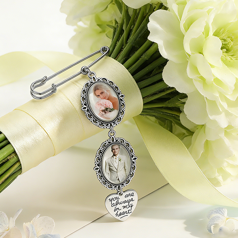 Personalized Bridal Bouquet Charm Custom Flower Bouquet Photo Charm Wedding Memorial Keepsake Memory Remembrance Pin Wedding Memorial Gifts