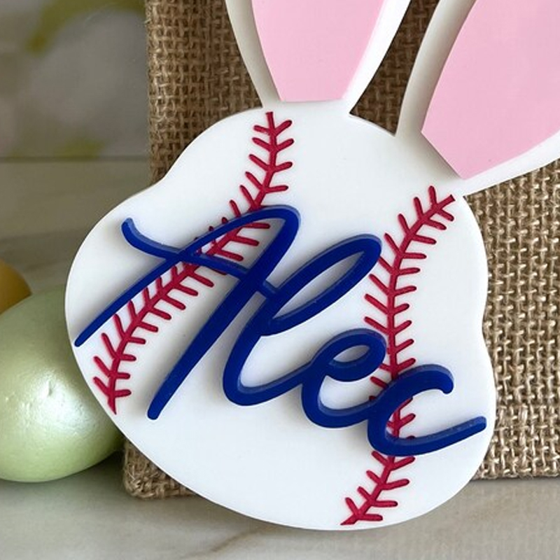 Personalized Baseball Easter Basket Tag Custom Name Bunny Label Gift for Kids on Easter Day