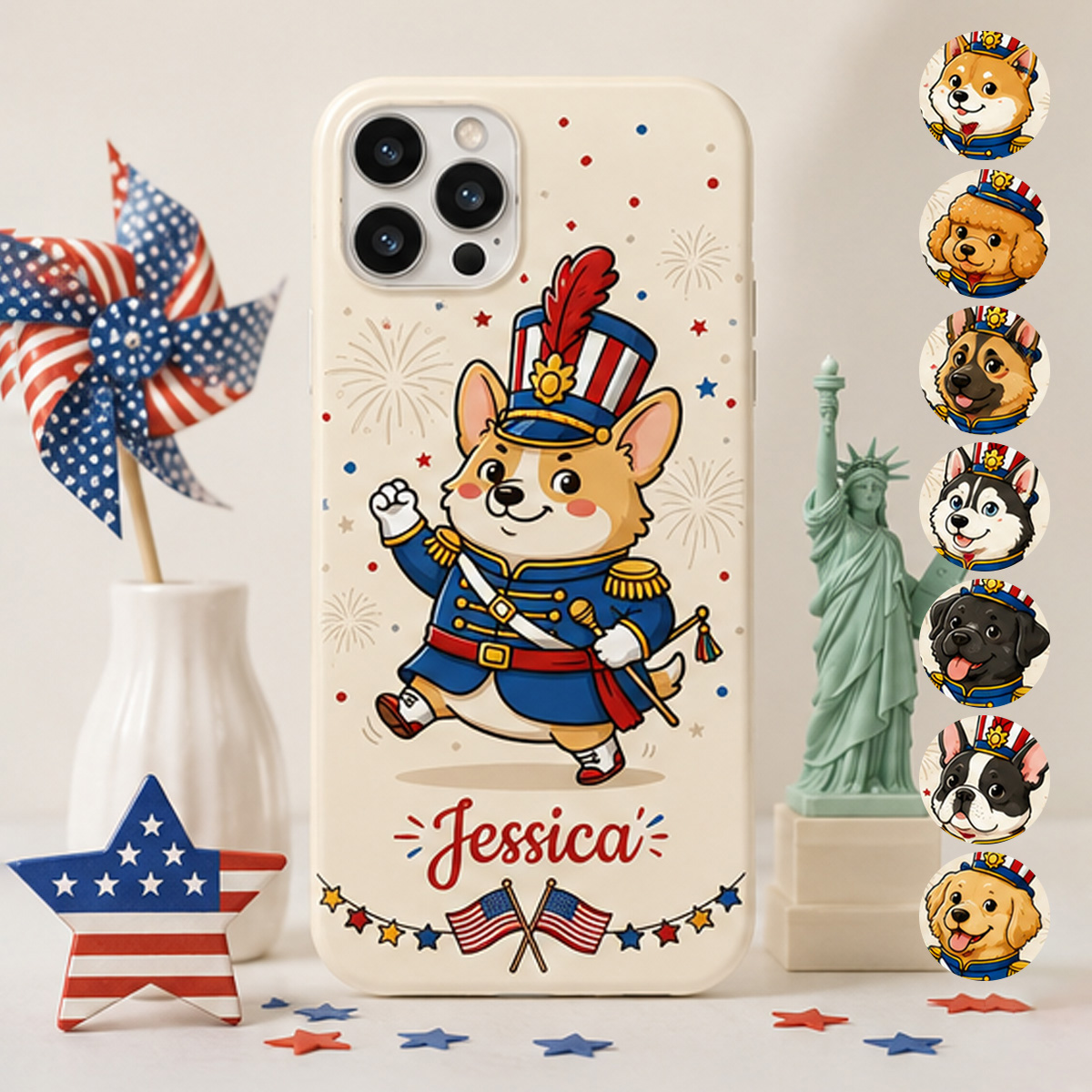 Personalized Patriotic Pet Phone Case – Custom Dog & Name 4th of July Cover