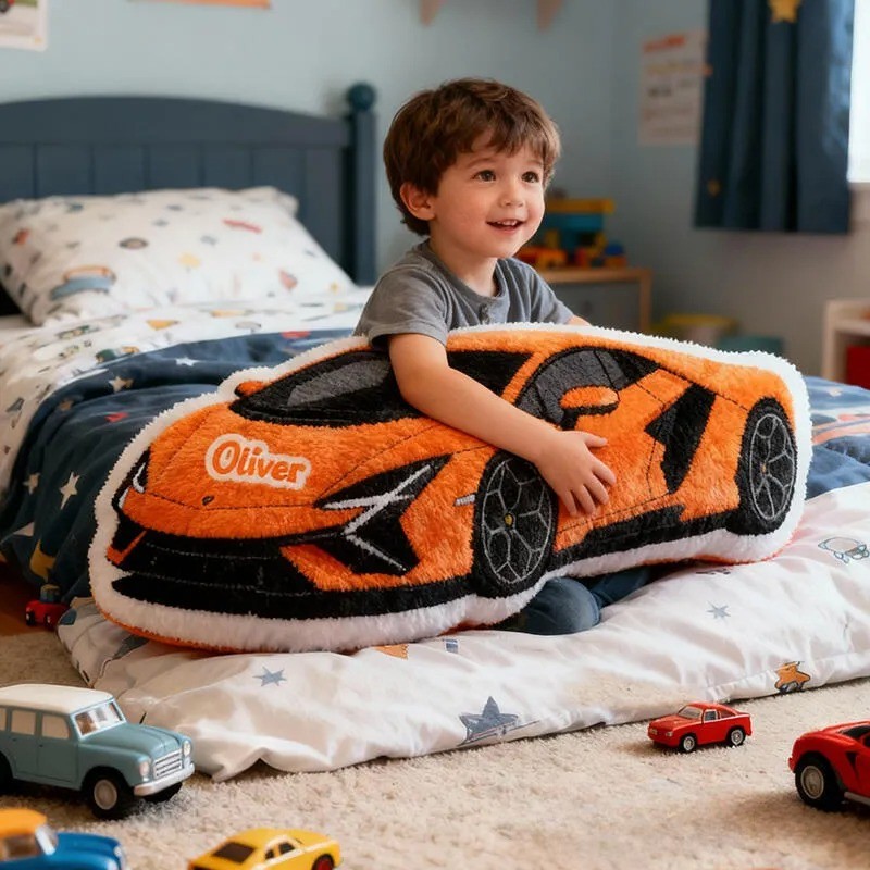 Personalized Sports Car-Shaped Pillow Customizable with Your Name Cool Gift for Boys Custom Name Graphic 3D Print Pillow 