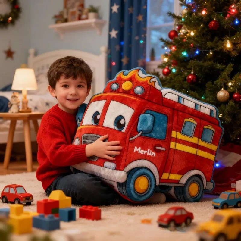 Personalized Fire Truck-Shaped Pillows with Customizable Names Fun Christmas Gifts for Boys