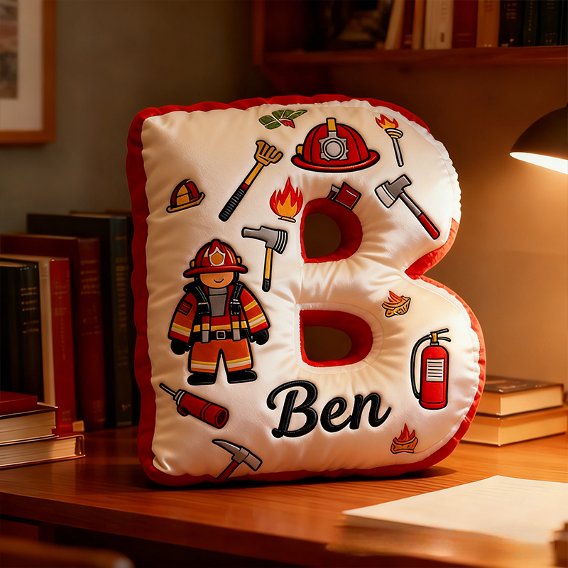 Personalized Firefighter Themed Pillow Custom Name Letter Pillow Custom Name Graphic 3D Print Pillow 